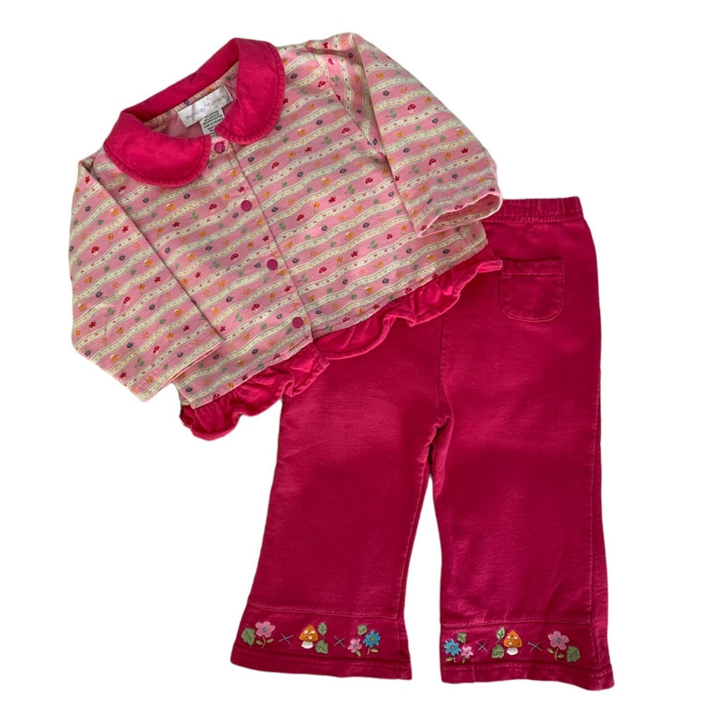 VTG Rumble Tumble 2 PC Set Sweatshirt Pants Floral Stripes Flare Pink Girls 24M